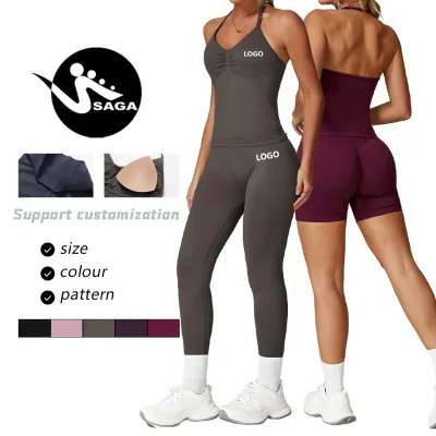 Custom Logo Rib Women Sport Tank Top Sleeveless Vest Halter Back Tank Crop Top