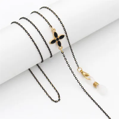 Qingqing wholesale mix models sunglasses rope black thin rhinestone clover 2025 metal anti slip fashion women ladies