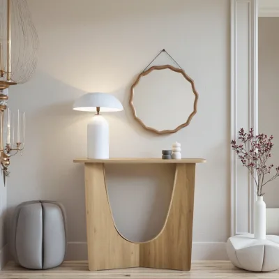 Modern Natural Craft Oak Console Table with Unique Curved Base Easy Assembly Entryway Table Oak Effect Finish