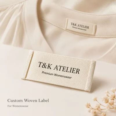 Custom Woven Labels for Womenswear Back Neck Grosgrain Ribbed Folded Edge Sewn in Blouse and Shirt Garment Labels