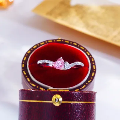 Romantic Double Hearts Pink Zirconia Ring S925 Sterling Silver Pave CZ Promise Engagement Wedding Ring for Women Valentine Gift