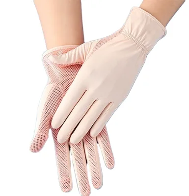 Women's Fashion Wrist-Length Split Finger Breathable Quick-Drying Elastic Ice Silk Gloves Touchscreen for Outdoor Activities