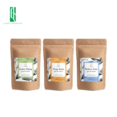 Customizable Recycled Kraft Paper Bags with Clear Window Zipper for Food Storage-for Sushi Jelly Pizza Sugar & Coffee