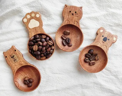 Creative Whole Wood Carving Coffee Bean Measuring Spoon Wooden Quality Spoon