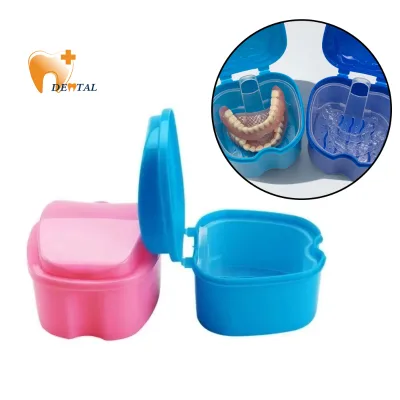 Denture Bath Box Case Plastic Artificial Tooth Organizer with Hanging Net Container for Home Dental False Teeth Storage Case