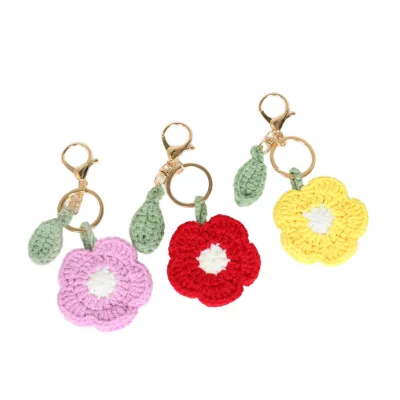 Wholesale Handmade Plush Cartoon Durable Mini Knit Amigurumi 5-Petal Flower Keychain
