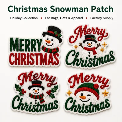 Wholesale Custom Christmas Snowman Embroidered Patches Merry Christmas Badges for Bags Hats Apparel OEM ODM