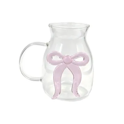 Custom Logo Hand Blown Borosilicate Glass Pitcher Bow Crystal Clear High-Temperature Resistant Stemless Lidless Carafe Elegant