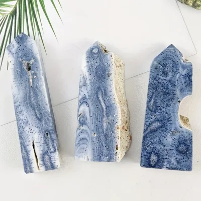 Wholesale Polished Blue Crystal square Pillars/slices for Home Office Desks and Graduation Crafts