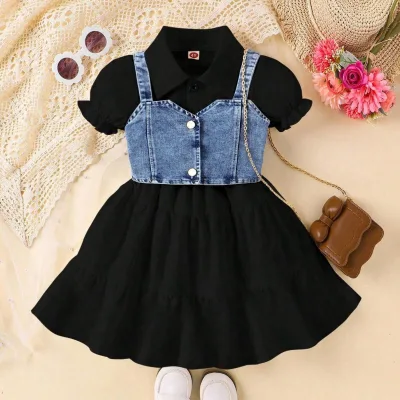 2024 New Girl Clothes Set Summer Children Denim Vest Dress 2pcs Outfit White Girl Dresses