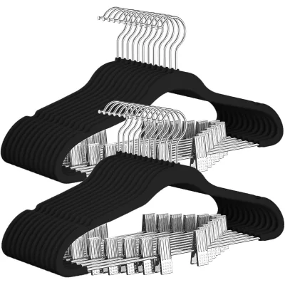 Pack of 24 Velvet Trousers Hangers with Adjustable Clips s Heavy-Duty, Non-Slip, Space-Saving for Pants Skirts Coats Dresses