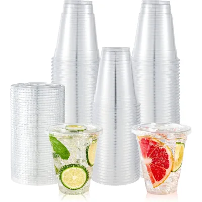 OEM Custom Logo Printing PET Plastik Cup 12 oz 14 oz 16 oz 20 oz 24 oz 32 oz Plastikbecher for Wine and champagne with Lid
