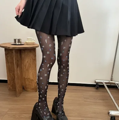 Wholesales New Style Women Thinner Stars Stockings Silk Printing Tights Pantyhose