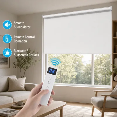 Cordless Child Safe Horizontal Polyester Modern Motorized Roller Blinds with Custom Size for Home Office