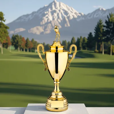High Quality Custom Gold-Plated Metal Trophy with UV Printing Polished Finish Custom Logo for Business Gifts