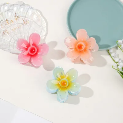 Girl Bath Plate Women Hair Accessories ABS Flower Shark Hair Claw Candy Color Flower Shape Casual Hair Claw Clip