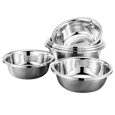 Wholesale Stainless Steel Metal Salad Bowl Kitchen Utensil Soup Deep Basin Rice Bowl Various Sizes Mixing Bowl