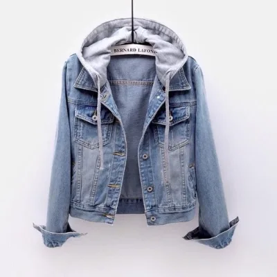 2024 Women's New Fashion Brand Long Sleeve Slim Hooded Short Denim Jacket