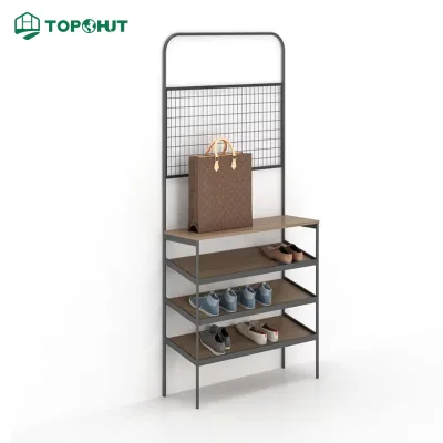 TOPOHUT 4 Layer Shoe Rack with Grid Panel Space-Saving Entryway Furniture Storage Shoe Shelf for Apartment
