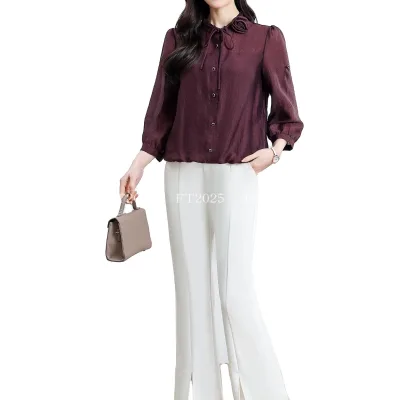 Summer 2025 Fashionable, Elegant and Youthful Shirt Top, All-purpose Slimming Chiffon Solid Pattern