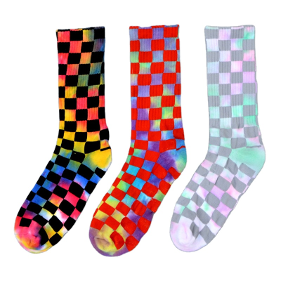 Men Woman Crew Custom Design Tie Dye Check Cotton Sock Custom logo Crew Socks Stock Sox