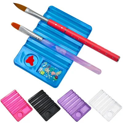 Hot Sell Cheap Professional Portable Salon Nail Brush Holder 5-Grid Acrylic Nail Art Pen Rack Storage Box with Color Palette