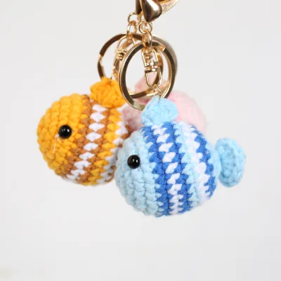 Creative Handmade Crochet Fish Pendant Knitting Accessory Colorful Fish Keychain