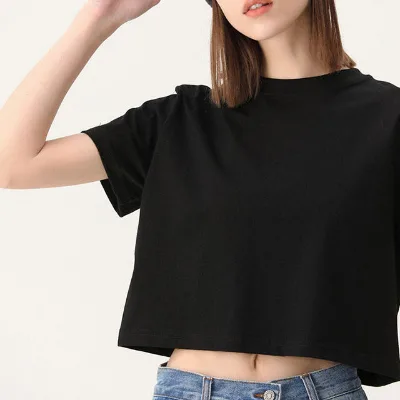 Wholesale Custom Loose Summer Sweet Cropped Top 240g Cotton T-Shirt Printing Embroidery Logo Women