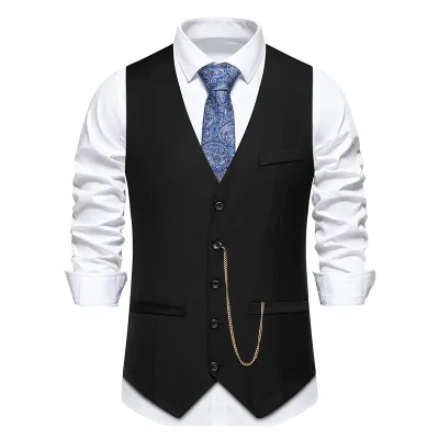 Men's TV & Movie Vest Suit Waistcoat Formal Business Slim Fit V-neck Sleeveless Polyester Tuxedo Jacket Chain Costume Hombre