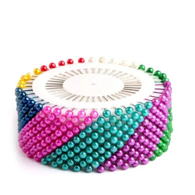 Factory Wholesale Color Pearl Hijab Pins Colorful Round Pearl Head Dressmaking Quilting Pins for Crafts Sewing Decorations