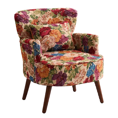 Wingback Floral Tapestry Jacquard Multicolor Solid Wood Legs Leisure Armchair Retro Living Room Furniture Accent Chair Fauteuil