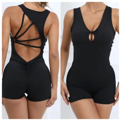 Custom Logo High- Gym Fitness Bodysuit & Jumpsuit Tight Training One-Piece Short Beauty Back Peach Design