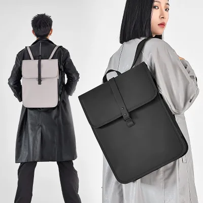 Men's Casual Travel Computer Backpack Pro ZInger PU Leather Waterproof 20L Flap Closure Air-Cushioned Harness Shoulder Straps