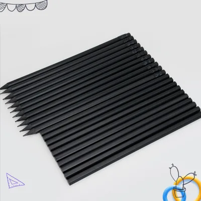 Hot Sale Hexagonal Black Wood Custom Logo HB Pencil Resin Core Smooth Writing Student Business Hotel Use Pencil