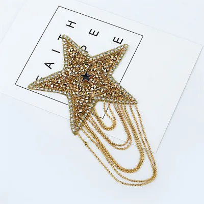 Colored Sparkling Iron-on Rhinestone Five-pointed Star Tassel Clothes Patches for Clothing Applique