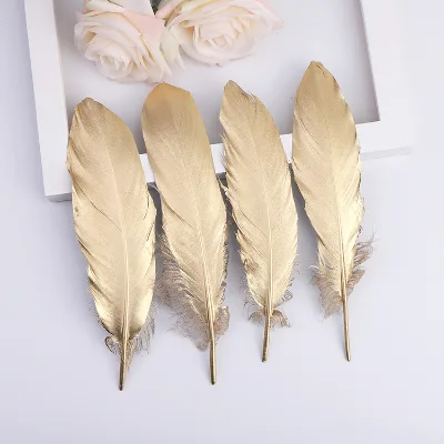 15-20cm Sprayed Gold Silver Goose Feather Metallic Gold Tip Goose Feather for DIY Craft or Carnival Costume