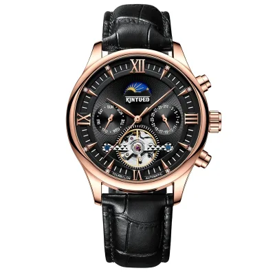 KINYUED Multifunctional Men's Wristwatch Business Hollow Flywheel Star Calendar Waterproof Mechanical Watch Relogio Masculino