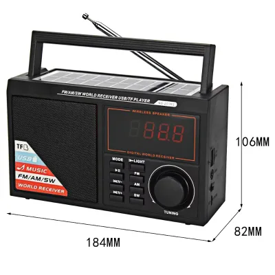 Portable Plastic Radio USB/TF Music Built-in for Large Speaker LED Display 1001-1500mAh Battery Large Tuning Knob for Gift