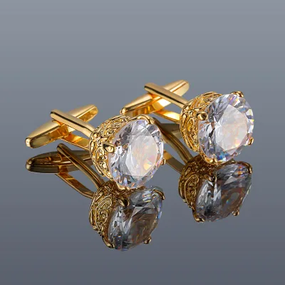 Hot Selling High Quality Luxury Shirt Cufflinks Big Zircon Diamond Silver Square Copper Stylish Cufflinks for Men