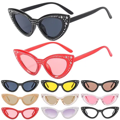 New Luxury Diamond Crystal Cat Eye Sunglasses for Women Girl Vintage Stars Decor Sun Glasses Rhinestone Bling Shades Eyewear