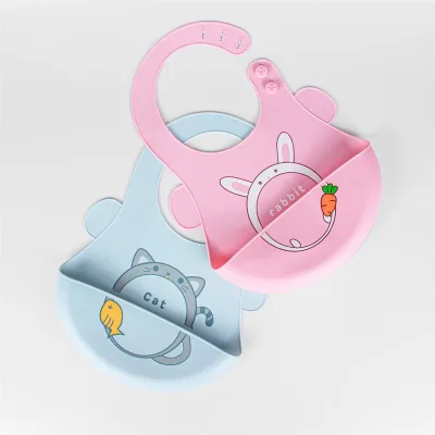 Custom Funny Animal Waterproof Silicone Kids Dining Bib Baby Child Feeding Tableware Bibs With Food Catcher