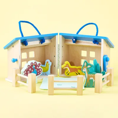 Wooden Dollhouse Multifunctional Folded Toys Wooden Portable Little Doll House for Toddler Montessori Pretend Role Play Gift Toy