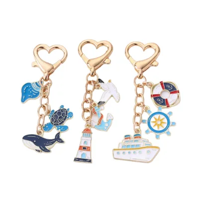 Diy Handmade Jewelry Pendant Small Gifts Drip Rubber Keychain Sailboat Anchor Rudder Keychain for Women