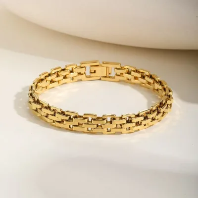 Lady's bracelet stainless steel plated with 18K gold 11cm wide watch strap bracelet