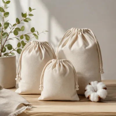 Eco Friendly Organic Cotton Drawstring Bag Reusable Muslin Produce Bag for Bread Storage Sustainable Gift Packaging Pouch