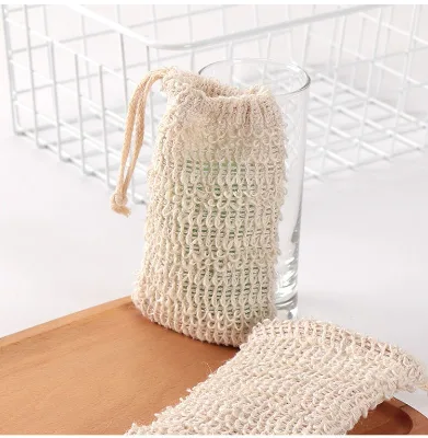 Eco-Friendly Zero Waste Sisal Saver Bag Natural Cotton Drawstring Mesh Pouch for Exfoliating Soap Body Cleaner Application