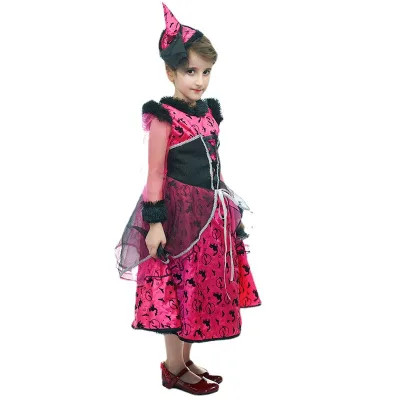 Halloween Girls' Witch Costume Set Children's Stage Performance Party Outfit Featuring Cat Character Dress for Role Play Game