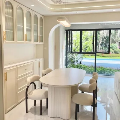 French Rock Slab Oval Dining Table, Small-sized High-end Modern Minimalist Dining Table and Chairs for Home Small Apartment