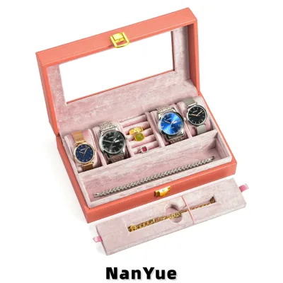 Wholesale PU Leather Watch Storage Box Clear View Window Jewelry Box Ring Necklace Bracelet Organizer Case Custom Logo Watch Box