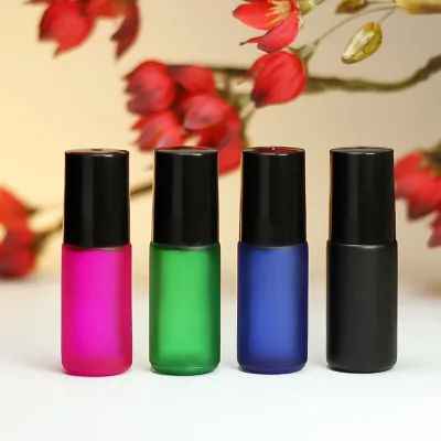 Frosted pink Thick Glass 5ml Roll on Perfume Bottle with Stainless Steel Roller Ball